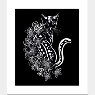 Cat Flower Tattoo Posters and Art